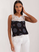 Dames Blauw met Zwart Zomer Topje met Kant